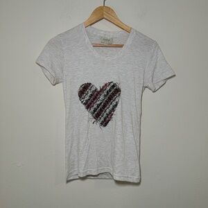 Koch T-Shirt Women's SM Beige Embellished Embroidered Heart Boho
